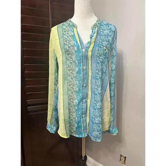 Kut from the Kloth Tops - Kut From The Kloth Womens Blouse Yellow Paisley Long Sleeve Pocket Sheer XL New
